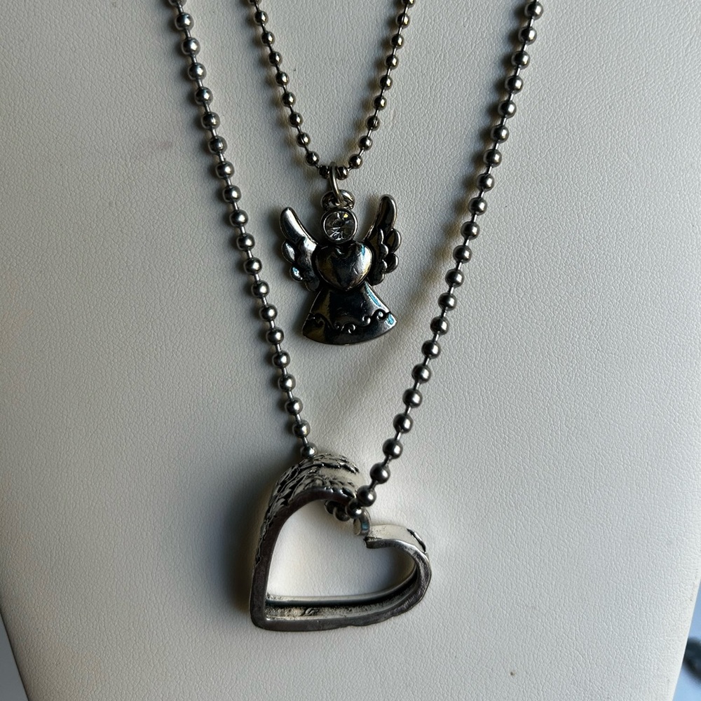 Silver Angel Pendant Necklace & Heart Pendant Necklace.